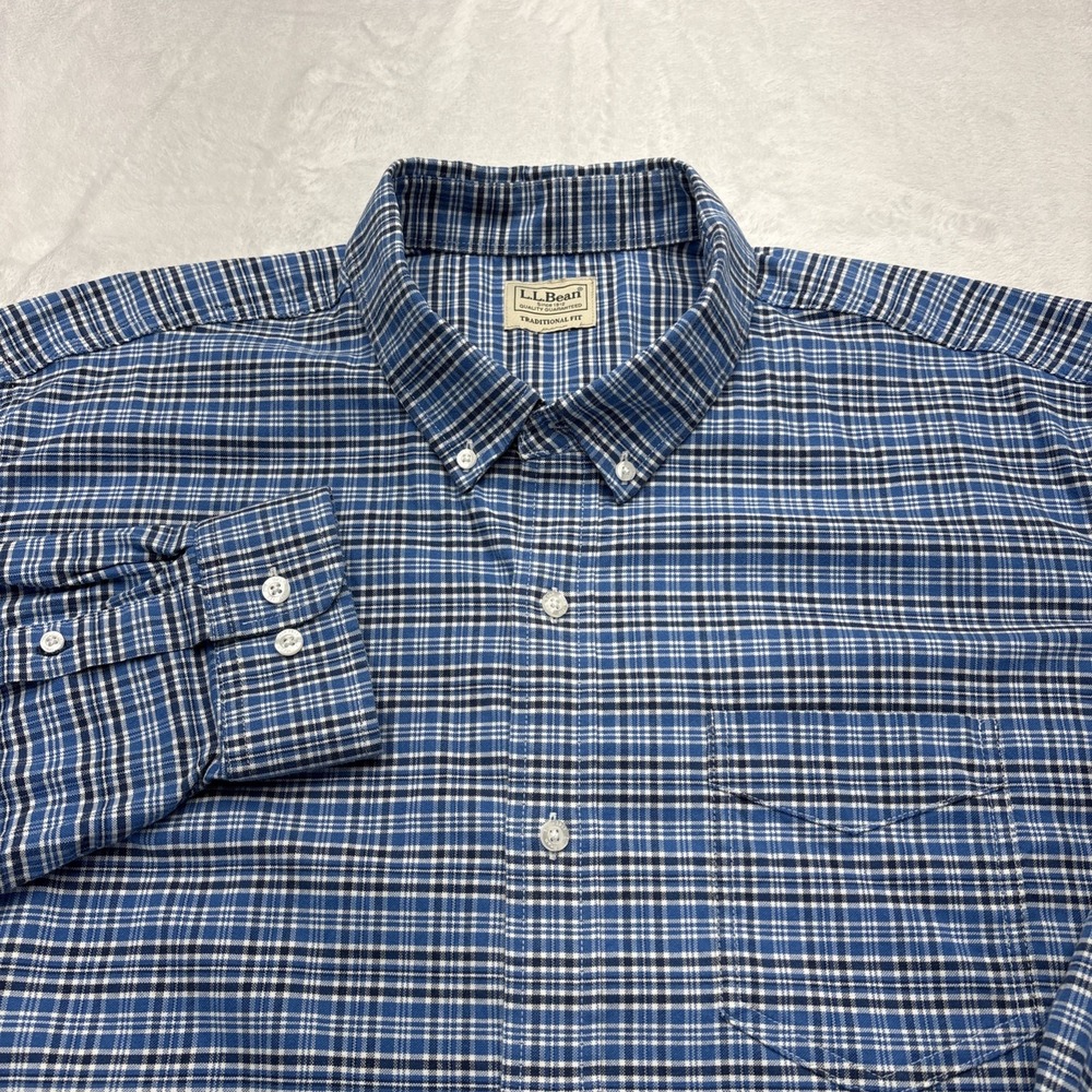 LL Bean Traditional Fit Shirt Men's XXLT Blue Plaid Preppy Americana Dad Core